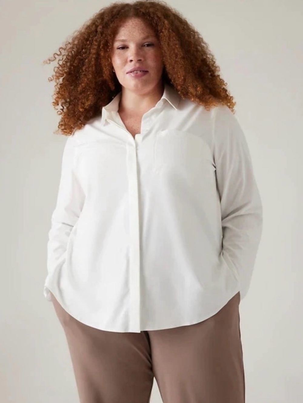 Athleta White Long-Sleeve Button Front Shirt